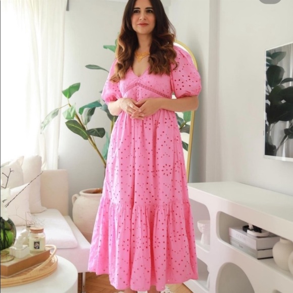 Zara pink openwork embroidery  voluminous cotton dress - Picture 7 of 15